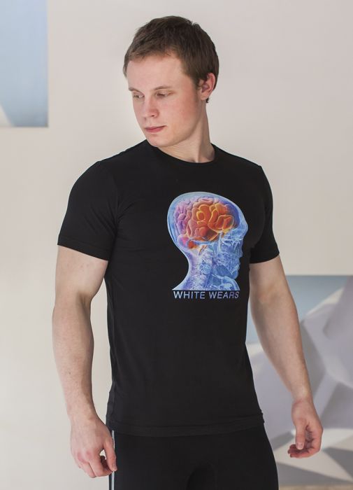 картинка Футболка мужская черная с принтом "Мозг" от интернет магазина